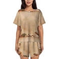 thumbnail image 1 of Wukai Engraved Coffee On Kraft Paper Women's Pajama Set,Short-Sleeve Top and Shorts with Elastic Waistband and Pockets for Loungewear, Yoga, and Casual Wear-4X-Large, 1 of 8