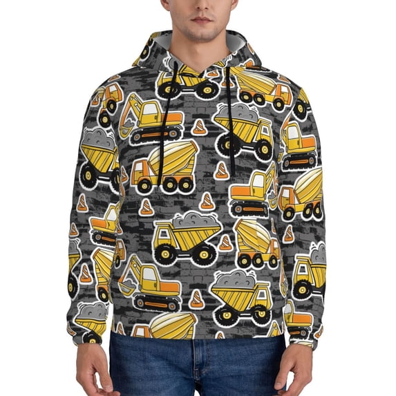 Wukai Excavator At Work Print Men Hoodies Fleece Sweatshirts Long Sleeve Sweaters Pullover Fall Outfits Winter Clothes-Medium