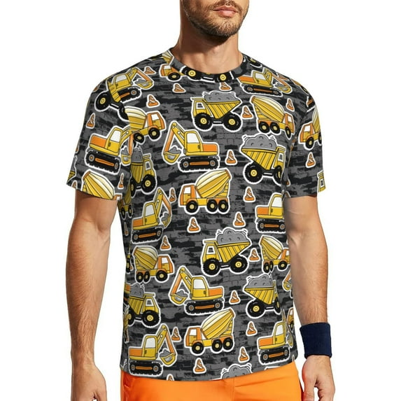 Wukai Excavator At Work Print Men's Short-Sleeved Mesh T-Shirt,Quick-Dry Short Sleeve Workout T-Shirt-XX-Large