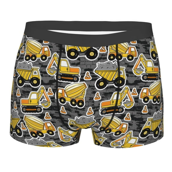 Wukai Excavator At Work Print Men’s Underwear Breathable Boxer Briefs, Moisture Wicking & Breathable-Small