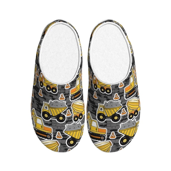 Wukai Excavator At Work Print Women's Indoor Bedroom Slipper Slip On Shoes, Unisex House Shoes with Anti-Skid Sole for Men, Gift for Women Men-35/36