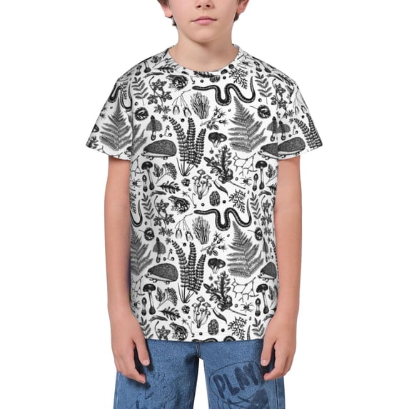 Wukai Fall Forest Youth Unisex Short Sleeve T-Shirt for Boys, Girls, Teens, and Kids-Small