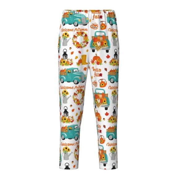 Wukai Fall Pumpkins And Sunflowers Print Teenagers' Pajama Pant Sleep Pajama Lounge Pant PJ Bottoms with Pockets and Button Fly(Available in Big & Tall)-XS(5-6)