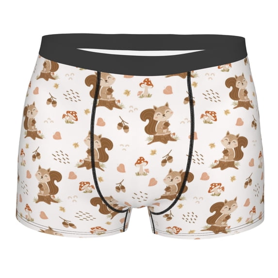 Wukai Fall Squirrel Print Men’s Underwear Breathable Boxer Briefs, Moisture Wicking & Breathable-