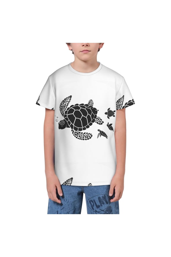 Wukai Family Of Sea Turtles Youth Unisex Short Sleeve T-Shirt for Boys, Girls, Teens, and Kids-Small
