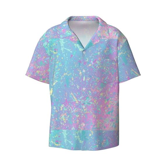 Wukai Fantasy Gradient Men's Casual Short-Sleeve Button Down Shirt - Lightweight Summer Dress Shirt for Daily Wear-3X-Large