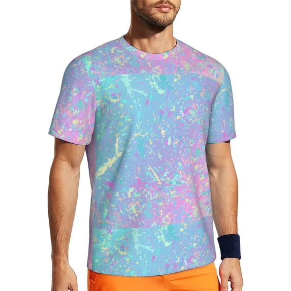 Wukai Fantasy Gradient Print Men's Short-Sleeved Mesh T-Shirt,Quick-Dry Short Sleeve Workout T-Shirt-Large