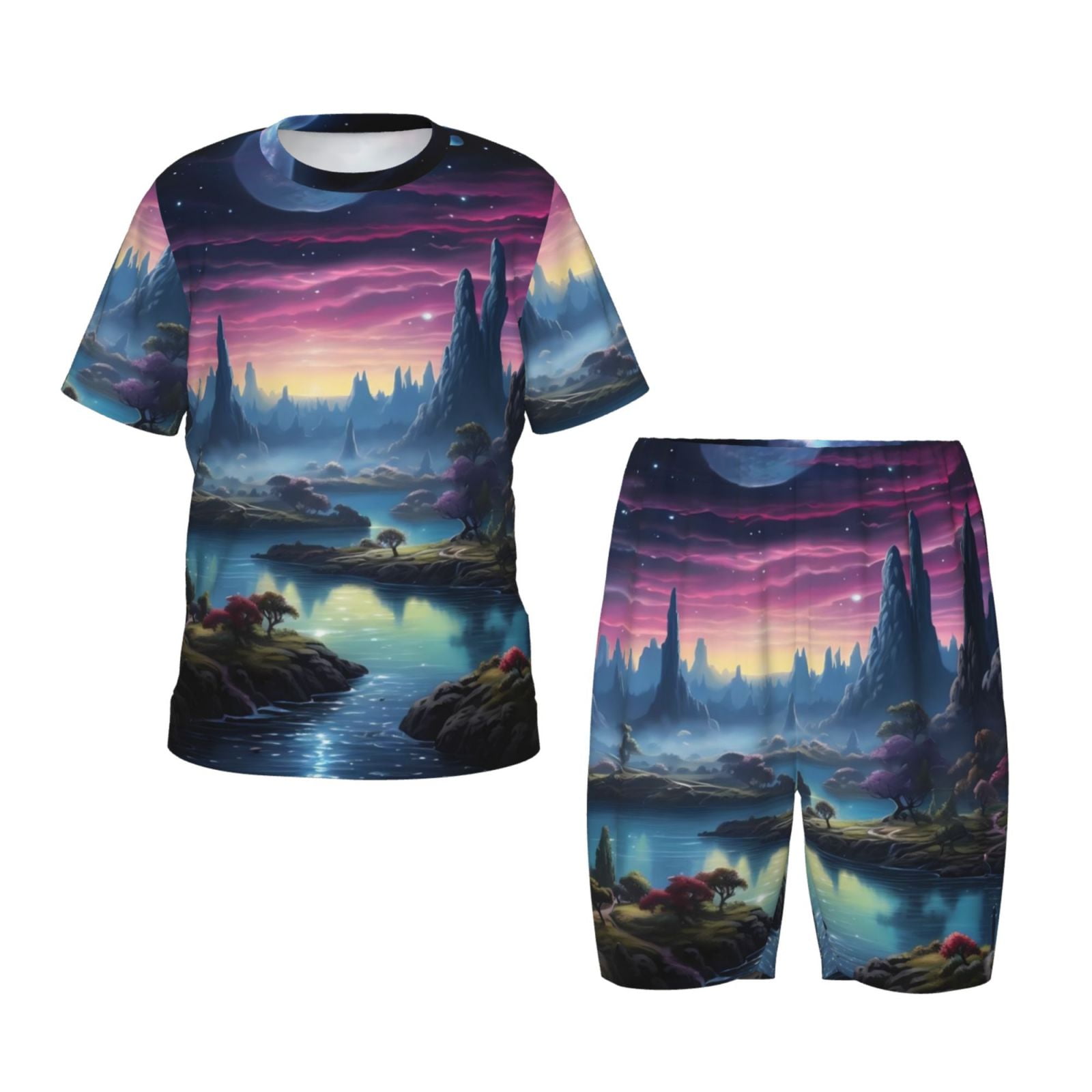 Wukai Fantasy Landscape Starry Night Print Boys And Girls Pajamas Set ...