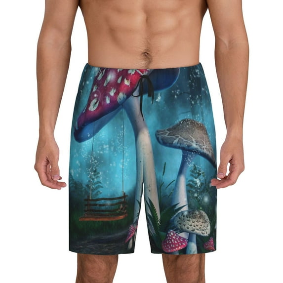 Wukai Fantasy Mushrooms Men’s Short Pajama Pants With Pockets Soft Sleep Pj Shorts for Men-XX-Large