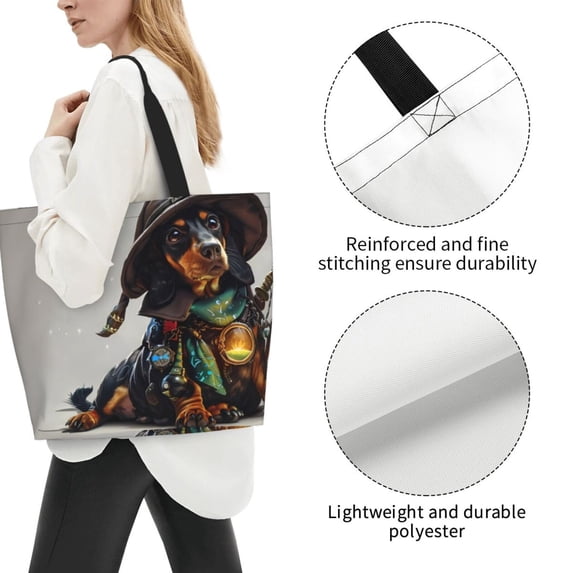Wukai Fantasy Wizard Dog Art Print Reusable Grocery Bag Shopping Bags Shopping Handle Bag Suitable for Outdoor Convenient Daily Bag