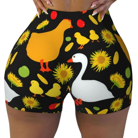 Wukai Farm Goose Print Pack Biker Shorts for Women Yoga Workout Gym Running Scrunch Active Shorts-Large