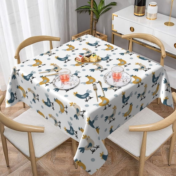 Wukai Farm Roosters Waterproof Tablecloth for Kitchen Dining, Fits Square Tables for 2-4 Seats -54"x54"