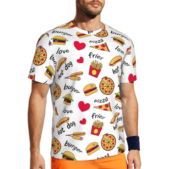 Wukai Fast Food Print Men's Short-Sleeved Mesh T-Shirt,Quick-Dry Short Sleeve Workout T-Shirt-X-Small
