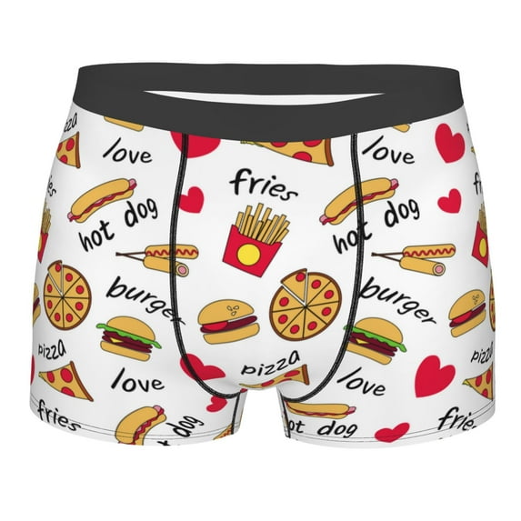 Wukai Fast Food Print Men’s Underwear Breathable Boxer Briefs, Moisture Wicking & Breathable-Large