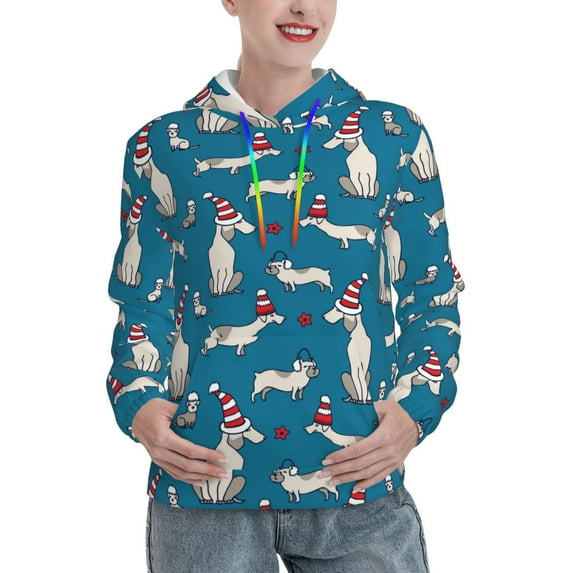 Wukai Festive Dachshund Fun Print Womens Hoodies Fleece Sweatshirts Long Sleeve Sweaters Pullover Fall Outfits Winter Clothes-Small