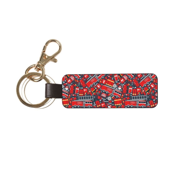Wukai Fire Sign Print Leather Car Keychain, Universal Key Fob Keychain, Leather Key Chain Holder for Men and Women,360 Degree Rotatable