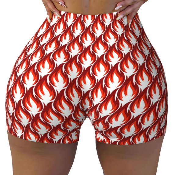 Wukai Fire Symbols Print Pack Biker Shorts for Women Yoga Workout Gym Running Scrunch Active Shorts-X-Large