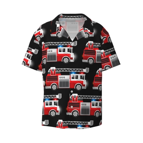Wukai Fire and Rescue Truck Men's Casual Short-Sleeve Button Down Shirt - Lightweight Summer Dress Shirt for Daily Wear-3X-Large