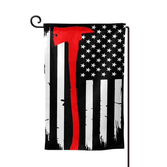 Wukai Firefighters USA Flag Print Garden Flag 12.5x18 Inch Double Sided Sun-resistant Rain-resistant, Wrinkle-resistant Colorfast(Only Flag)