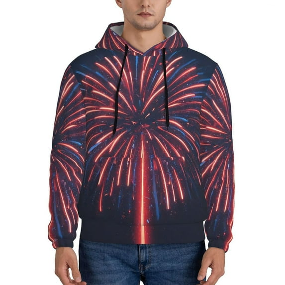 Wukai Fireworks3 Print Men Hoodies Fleece Sweatshirts Long Sleeve Sweaters Pullover Fall Outfits Winter Clothes-Medium