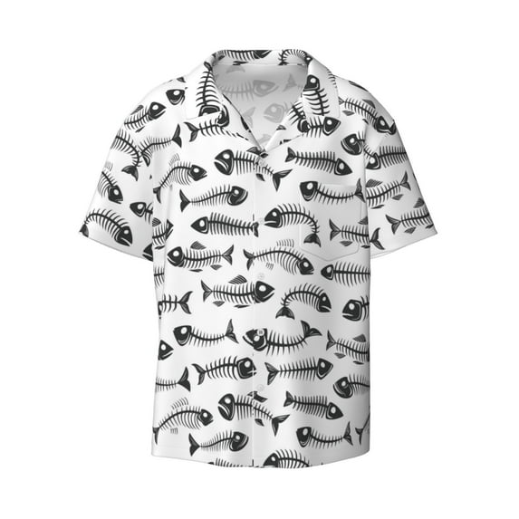 Wukai Fish Bones Men's Casual Short-Sleeve Button Down Shirt - Lightweight Summer Dress Shirt for Daily Wear-XX-Large