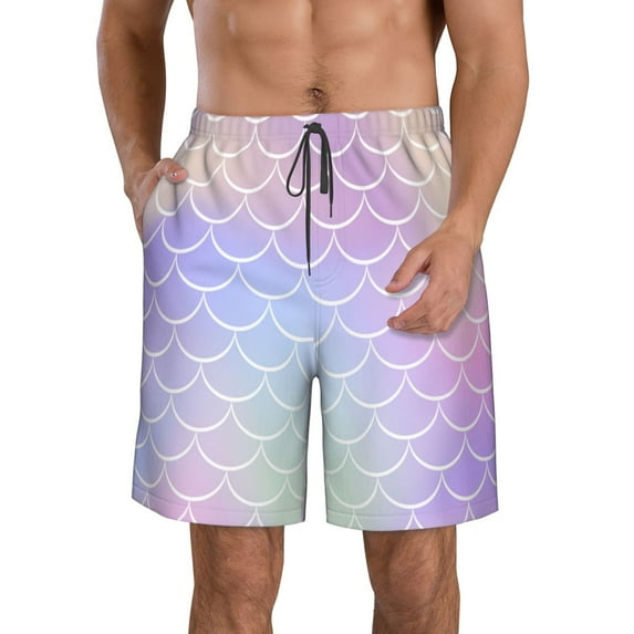 Wukai Fish Scale1 Print Beach Trunks with Compression Liner Swimsuit Quick Dry Beach Sports Shorts with Pocket-Large