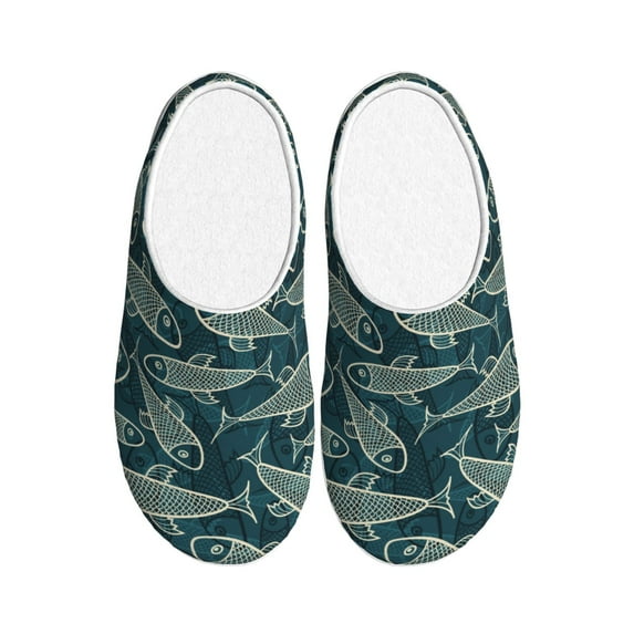 Wukai Fish Style Print Women's Indoor Bedroom Slipper Slip On Shoes, Unisex House Shoes with Anti-Skid Sole for Men, Gift for Women Men-11
