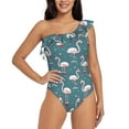 thumbnail image 1 of Wukai Flamingo Chic One Shoulder Swimwear with Ruffle Design and Tummy Control Skirt: Fashionable, Supportive, Comfortable for Beach-Small, 1 of 7