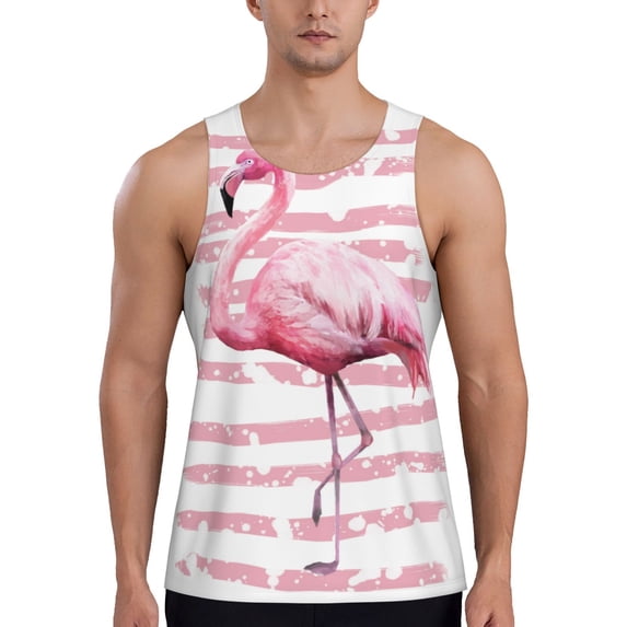 Wukai Flamingo Print Men’s Workout Tank Top Sleeveless Muscle T shirt Gym Running Fitness Tank Top-3X-Large