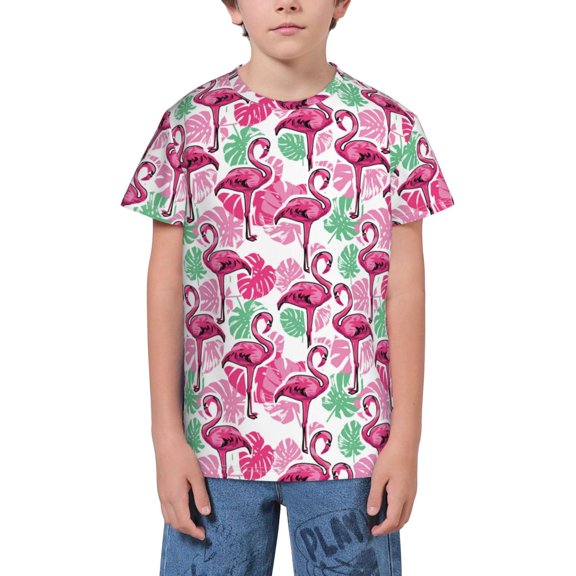 Wukai Flamingo Youth Unisex Short Sleeve T-Shirt for Boys, Girls, Teens, and Kids-Medium