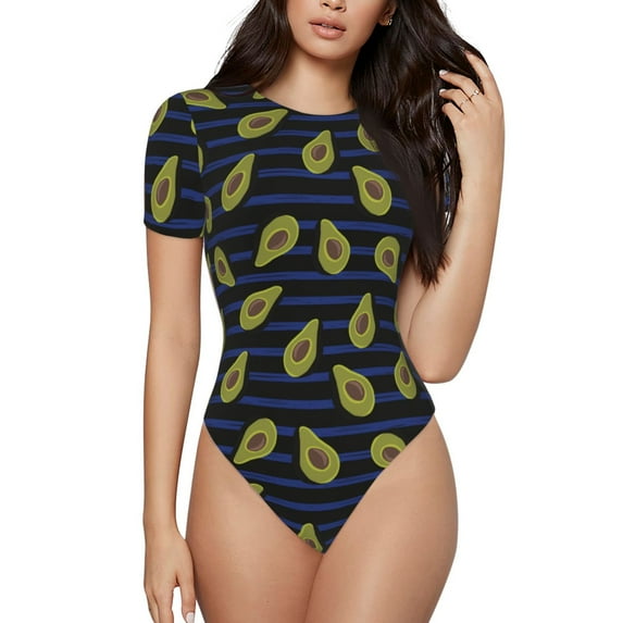 Naloa Avocado Women's Short-Sleeved Onesie, One-Piece Swimsuit for Parties, dates, clubs - Medium