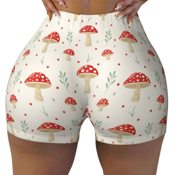 Wukai Flat Mushrooms Print Pack Biker Shorts for Women Yoga Workout Gym Running Scrunch Active Shorts-X-Large