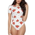 thumbnail image 1 of Naloa Hand Drawn Watermelon Women's Short-Sleeved Onesie, One-Piece Swimsuit for Parties, dates, clubs - Small, 1 of 9