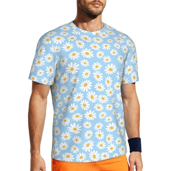 Wukai Floral Daisy Print Men's Short-Sleeved Mesh T-Shirt,Quick-Dry Short Sleeve Workout T-Shirt-