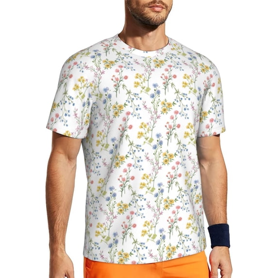 Wukai Floral Print Men's Short-Sleeved Mesh T-Shirt,Quick-Dry Short Sleeve Workout T-Shirt-6X-Large