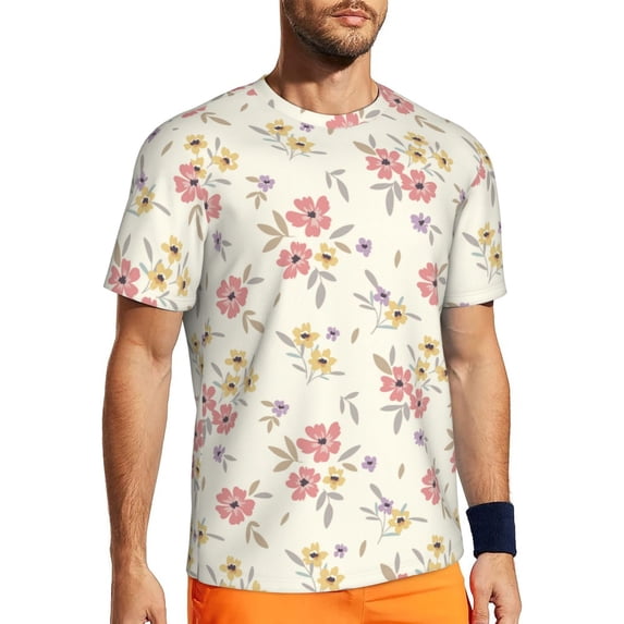 Wukai Floral Print Men's Short-Sleeved Mesh T-Shirt,Quick-Dry Short Sleeve Workout T-Shirt-X-Large