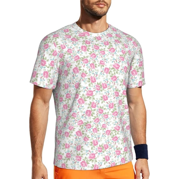 Wukai Floral Print Men's Short-Sleeved Mesh T-Shirt,Quick-Dry Short Sleeve Workout T-Shirt-X-Large