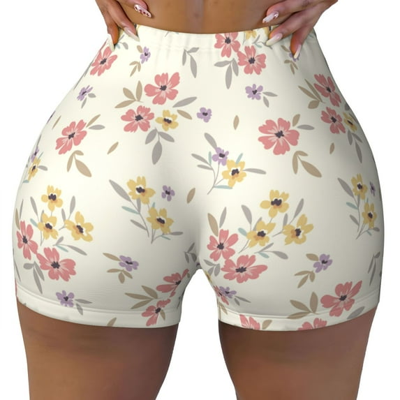 Wukai Floral Print Pack Biker Shorts for Women Yoga Workout Gym Running Scrunch Active Shorts-XX-Large