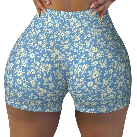 Wukai Floral Retro Style Print Pack Biker Shorts for Women Yoga Workout Gym Running Scrunch Active Shorts-Large