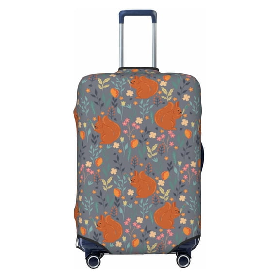 Wukai Floral Squirrel Elastic Luggage Cover: Personalized Protection for Your Suitcase - Fits 19~29-inch, Washable & Durable Travel Companion-Small