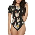 thumbnail image 1 of Naloa Flowe Rooster Women's Short-Sleeved Onesie, One-Piece Swimsuit for Parties, dates, clubs - Small, 1 of 9