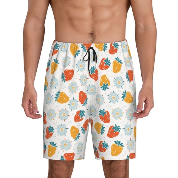 Wukai Floral Strawberr Men’s Short Pajama Pants With Pockets Soft Sleep Pj Shorts for Men-X-Large