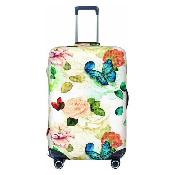 Wukai Floral Vintage Elastic Luggage Cover: Personalized Protection for Your Suitcase - Fits 19~29-inch, Washable & Durable Travel Companion-Large