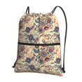 Wukai Floral With Birds Waterproof Drawstring Backpack with Zipper