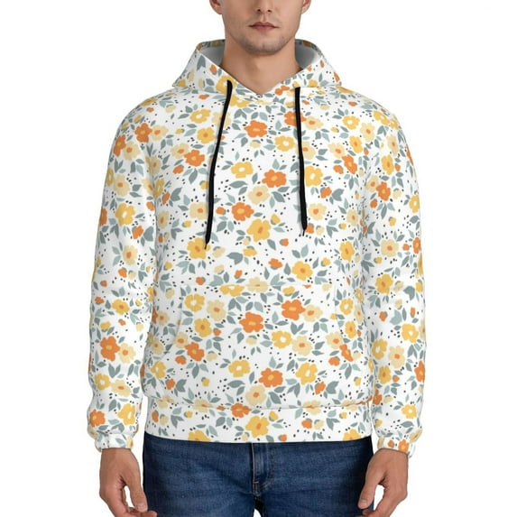 Wukai Floral1 Print Men Hoodies Fleece Sweatshirts Long Sleeve Sweaters Pullover Fall Outfits Winter Clothes-Small