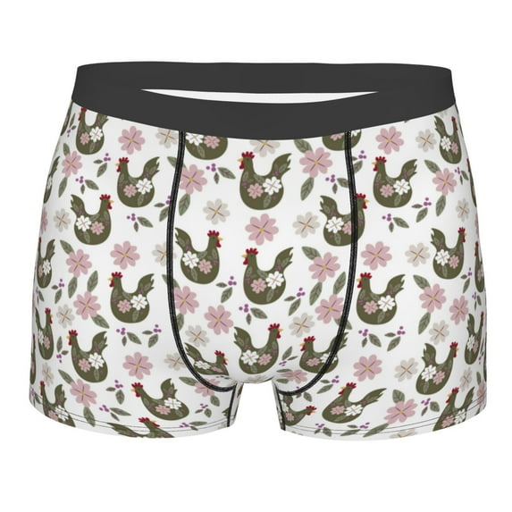 Wukai Flowe Rooster Print Men’s Underwear Breathable Boxer Briefs, Moisture Wicking & Breathable-Large