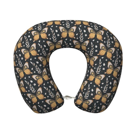 Wukai Flower Butterfly Print Travel Pillow,Memory Foam U Shaped Neck Pillow,Super Lightweight Portable Headrest Great for Airplane Chair, Car,Home,Office