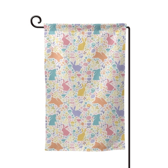 Wukai Flower Color Rabbit Print Garden Flag 12.5x18 Inch Double Sided Sun-resistant Rain-resistant, Wrinkle-resistant Colorfast(Only Flag)
