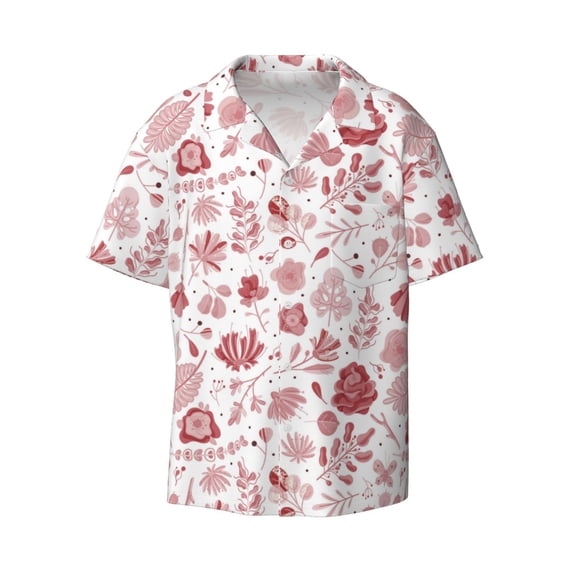 Wukai Flower Leaves Men's Casual Short-Sleeve Button Down Shirt - Lightweight Summer Dress Shirt for Daily Wear-XX-Large