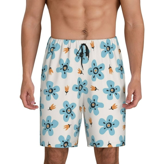 Wukai Flower Leaves Men’s Short Pajama Pants With Pockets Soft Sleep Pj Shorts for Men-X-Large